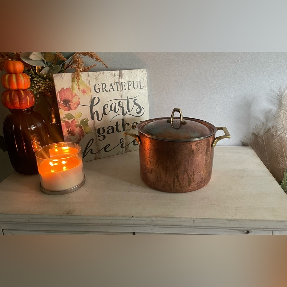 Paul Revere Limited Edition Copper 2 Quart Casserole Pan W/Lid Brass Handle
